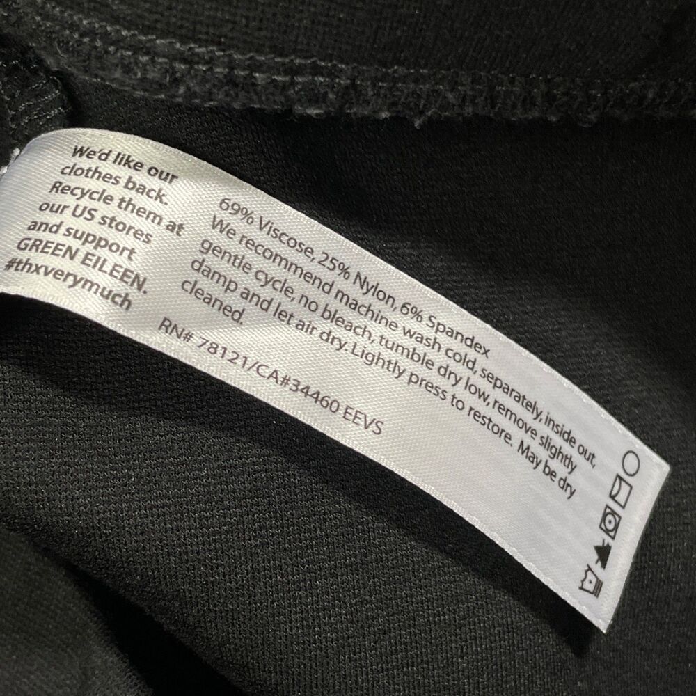 Eileen Fisher Small Black Pull On Elastic Waist Viscose Blend Straight Leg Pants - Picture 4 of 6